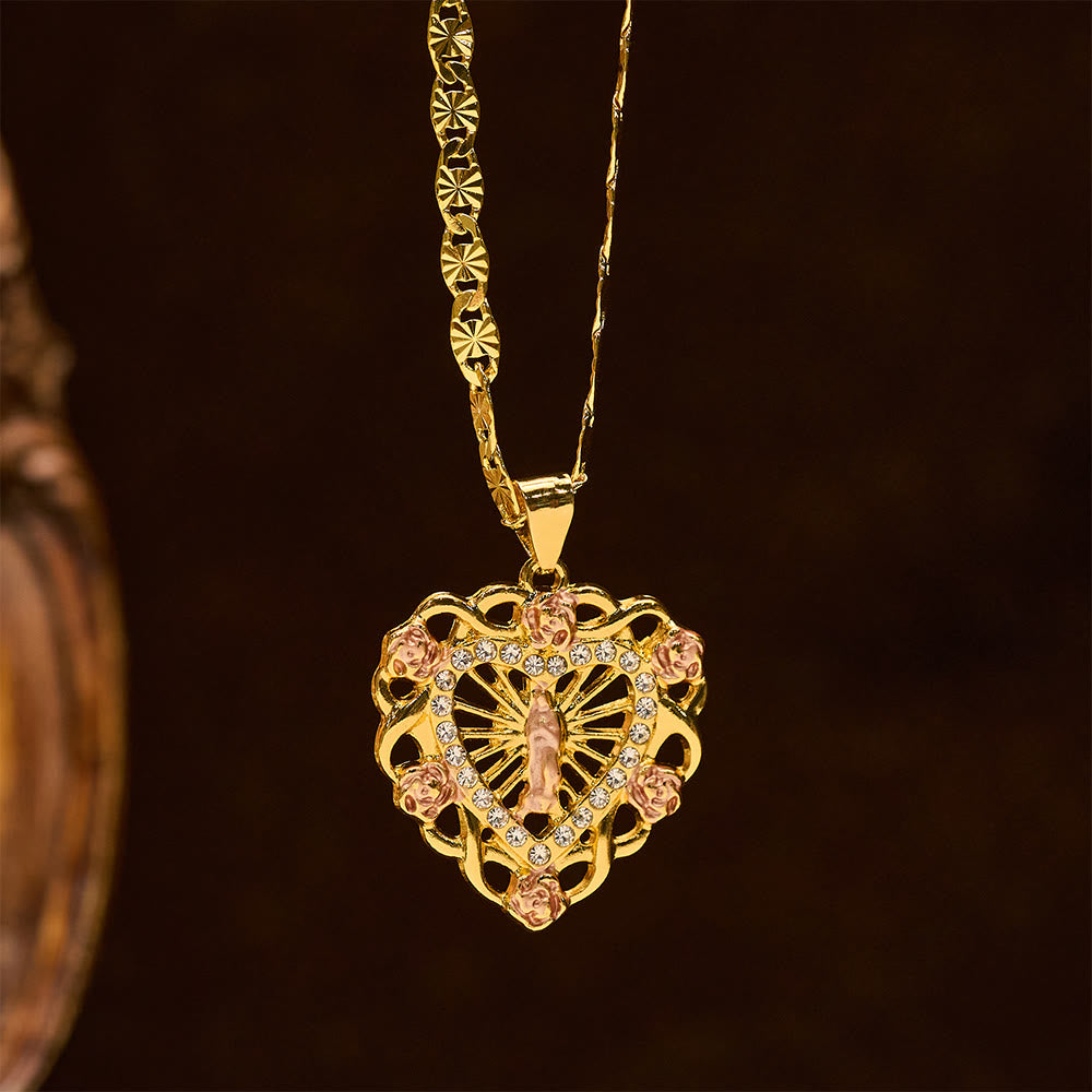 Collier Cœur de Notre-Dame ajouré avec accent rose : Un rappel quotidien de son intercession