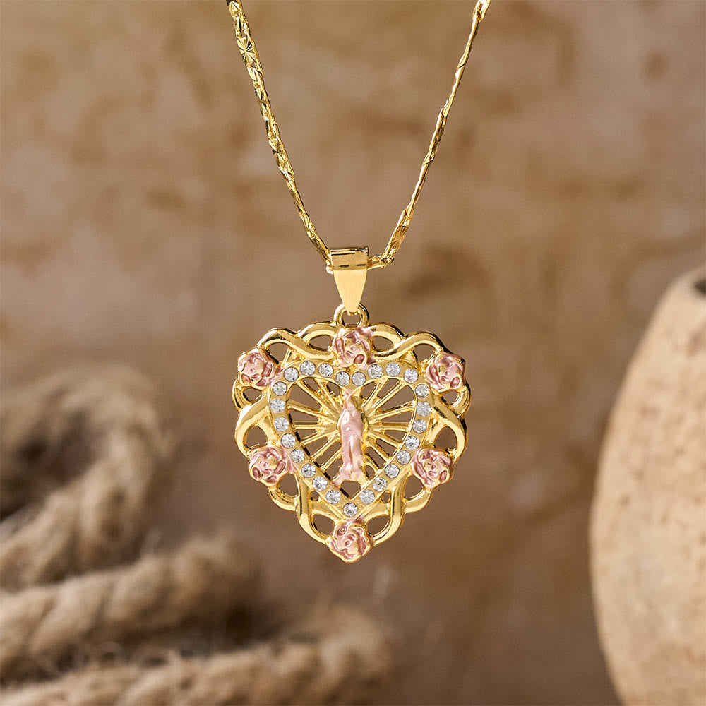 Collier Cœur de Notre-Dame ajouré avec accent rose : Un rappel quotidien de son intercession
