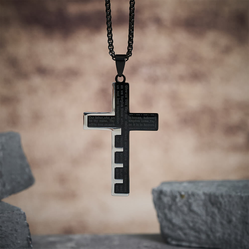 Modern Tri-Color Lord's Prayer Cross Necklace: Un Símbolo Sagrado Atemporal
