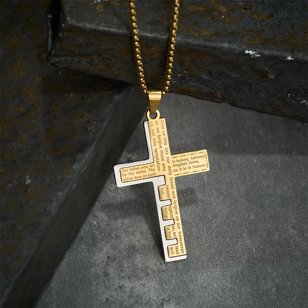 Modern Tri-Color Lord's Prayer Cross Necklace: Un Símbolo Sagrado Atemporal