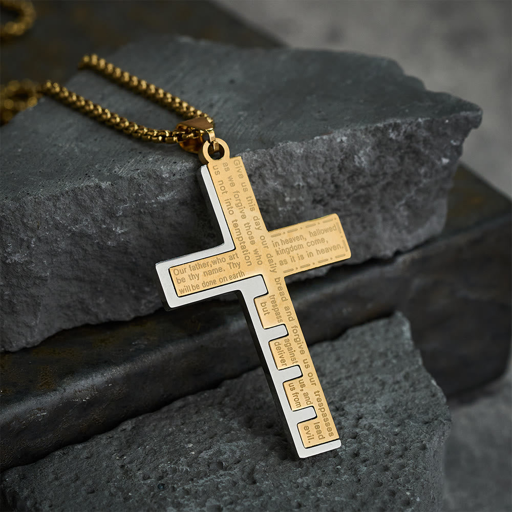 Modern Tri-Color Lord's Prayer Cross Necklace: Un Símbolo Sagrado Atemporal