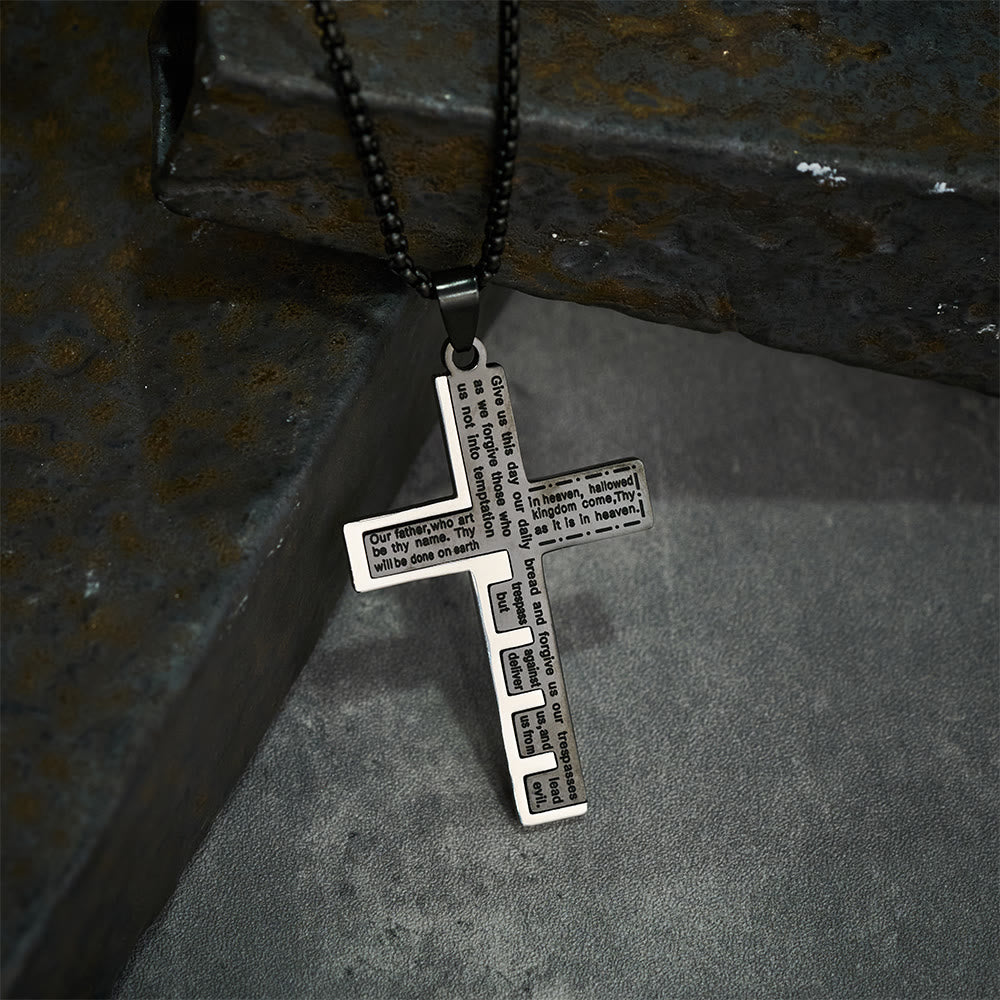 Modern Tri-Color Lord's Prayer Cross Necklace: Un Símbolo Sagrado Atemporal