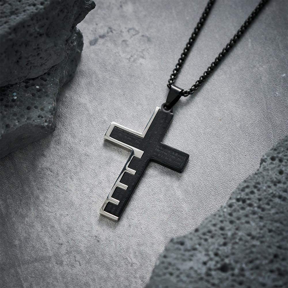 Modern Tri-Color Lord's Prayer Cross Necklace: Un Símbolo Sagrado Atemporal