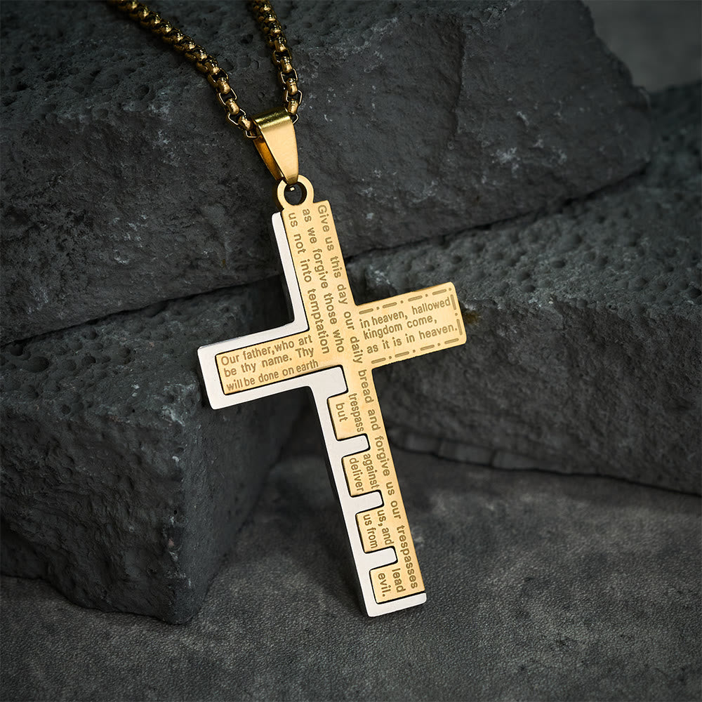 Modern Tri-Color Lord's Prayer Cross Necklace: Un Símbolo Sagrado Atemporal