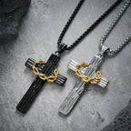 Collier avec pendentif croix couronne d'épines de Jésus de style moderne et protection sacrée