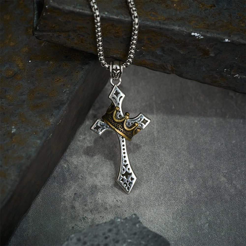 Collier Croix Couronne Bijoux Religieux