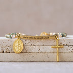 Bracelet Psaume 46:5 en turquoise africaine naturelle : Design perles de pierre et barre gravée