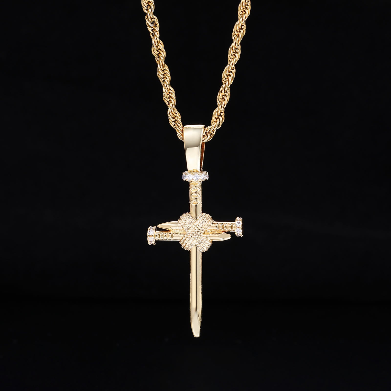 Zircon-Accented Nail Shaped Cross Pendant: Elegant Reminder of Unwavering Faith