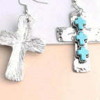 Boucles d'oreilles texturées à triple croix avec incrustations de pierres : Symbole de foi et de protection VIP
