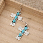 Boucles d'oreilles texturées à triple croix avec incrustations de pierres : Symbole de foi et de protection VIP