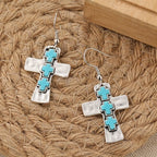 Boucles d'oreilles texturées à triple croix avec incrustations de pierres : Symbole de foi et de protection VIP