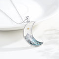 Collier graine de moutarde croissant de lune et croix : incrustation turquoise et finition argentée