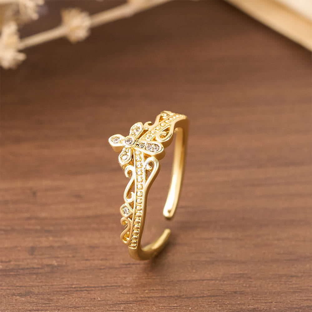 Anillo Cruz-Corona de Estilo Pulido Dual: Lleva Su Cuidado Real Cerca Diariamente