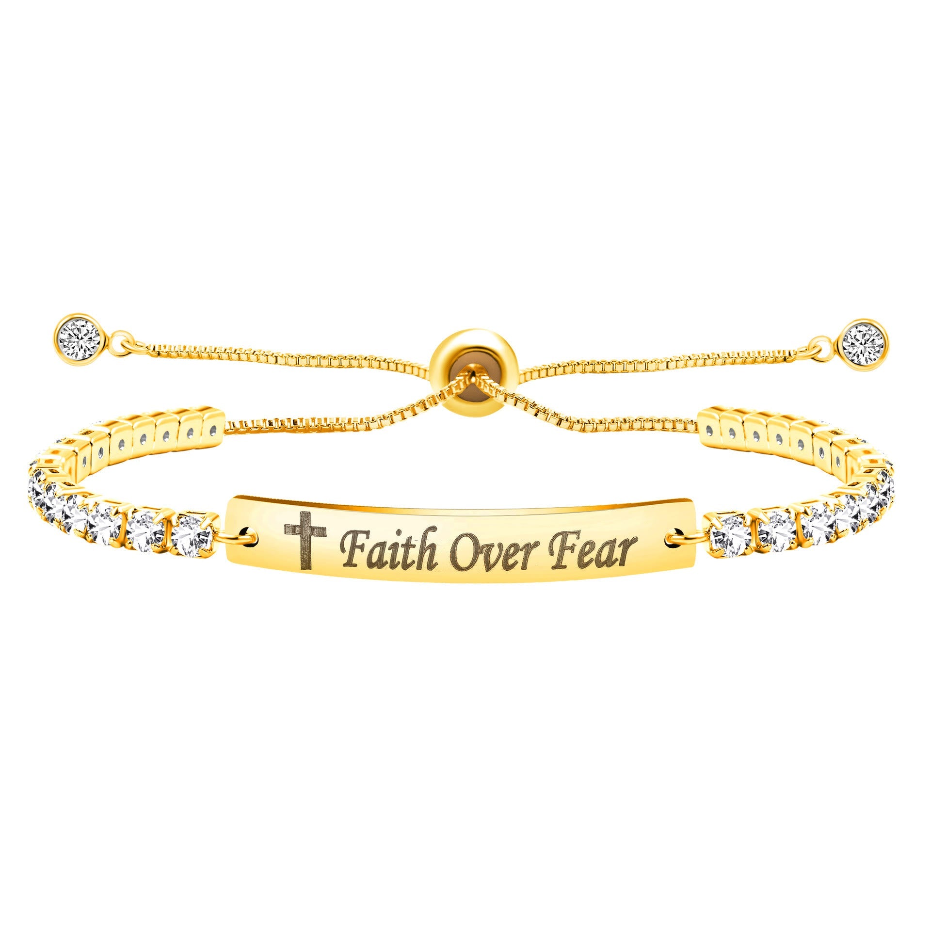 Four-Color Metal with Engraved/Blank Bar Faith Courage Bracelet