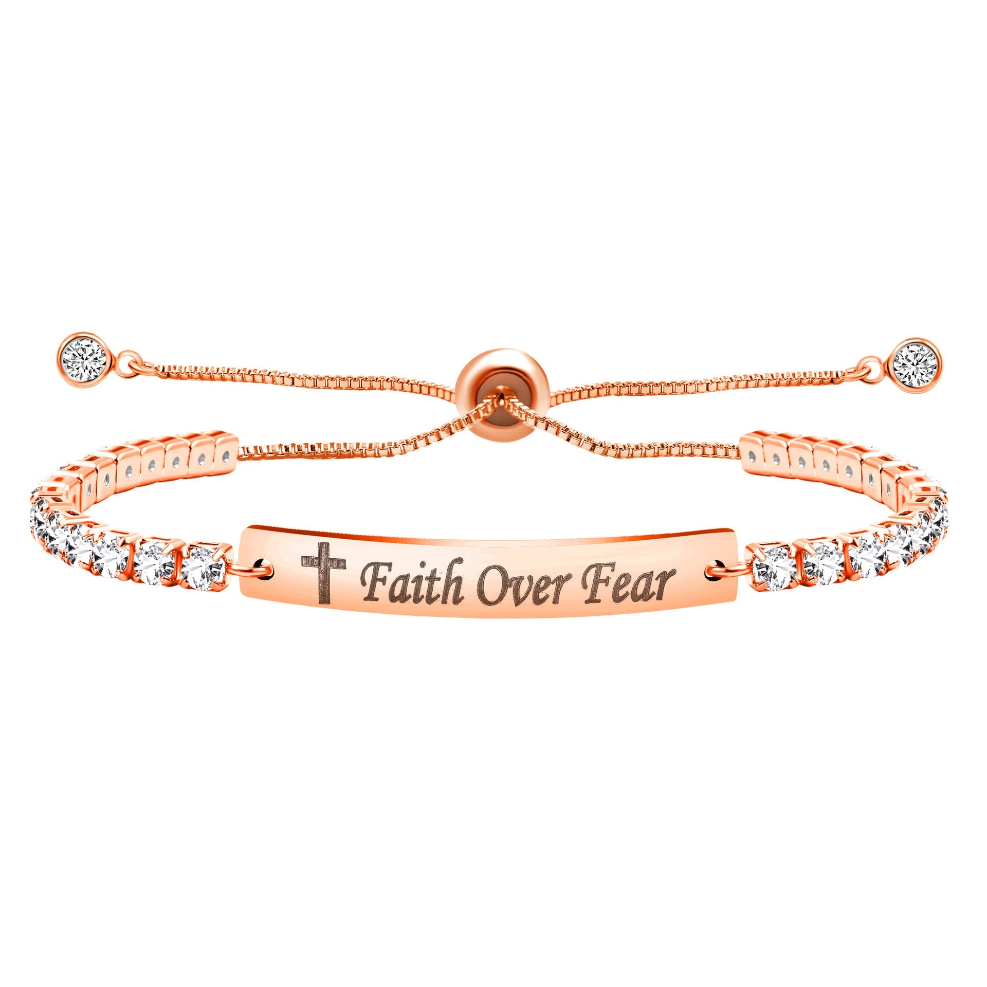 Four-Color Metal with Engraved/Blank Bar Faith Courage Bracelet