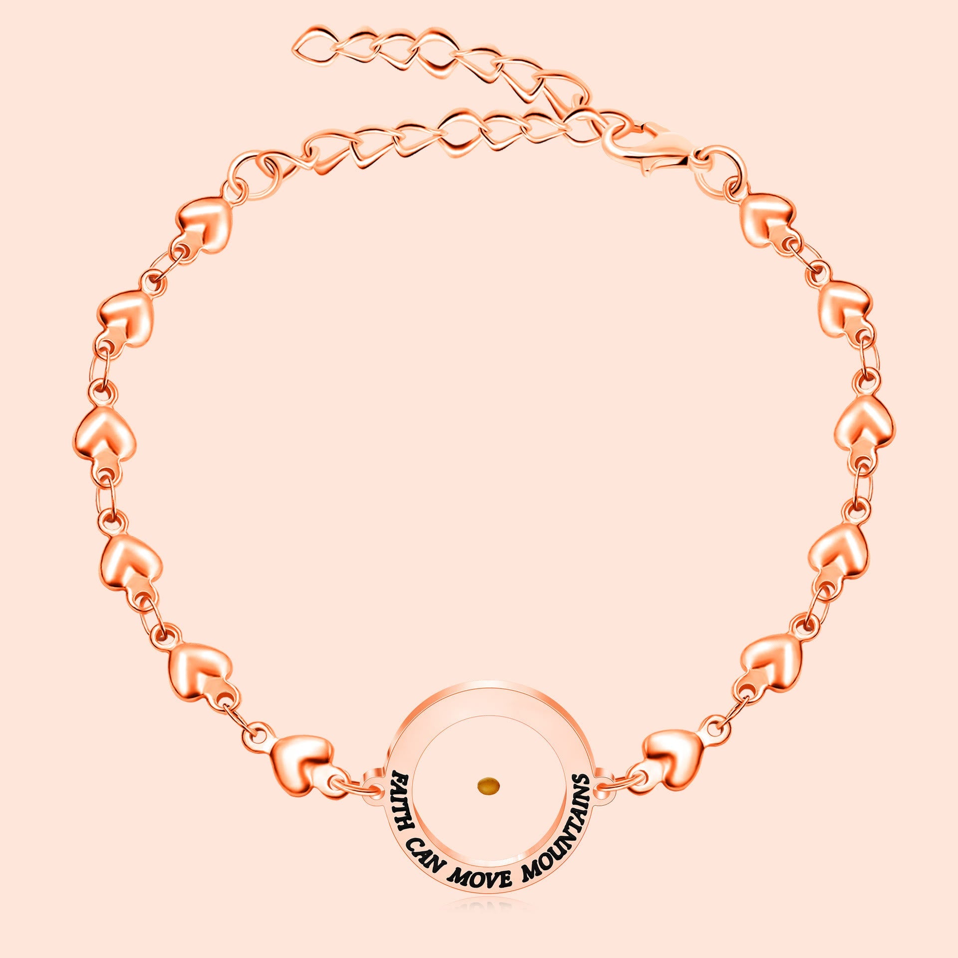 Matthieu 17:20 & Luc 1:37 avec bracelet graine de moutarde : Maillons en forme de cœur avec détail de point en zircone