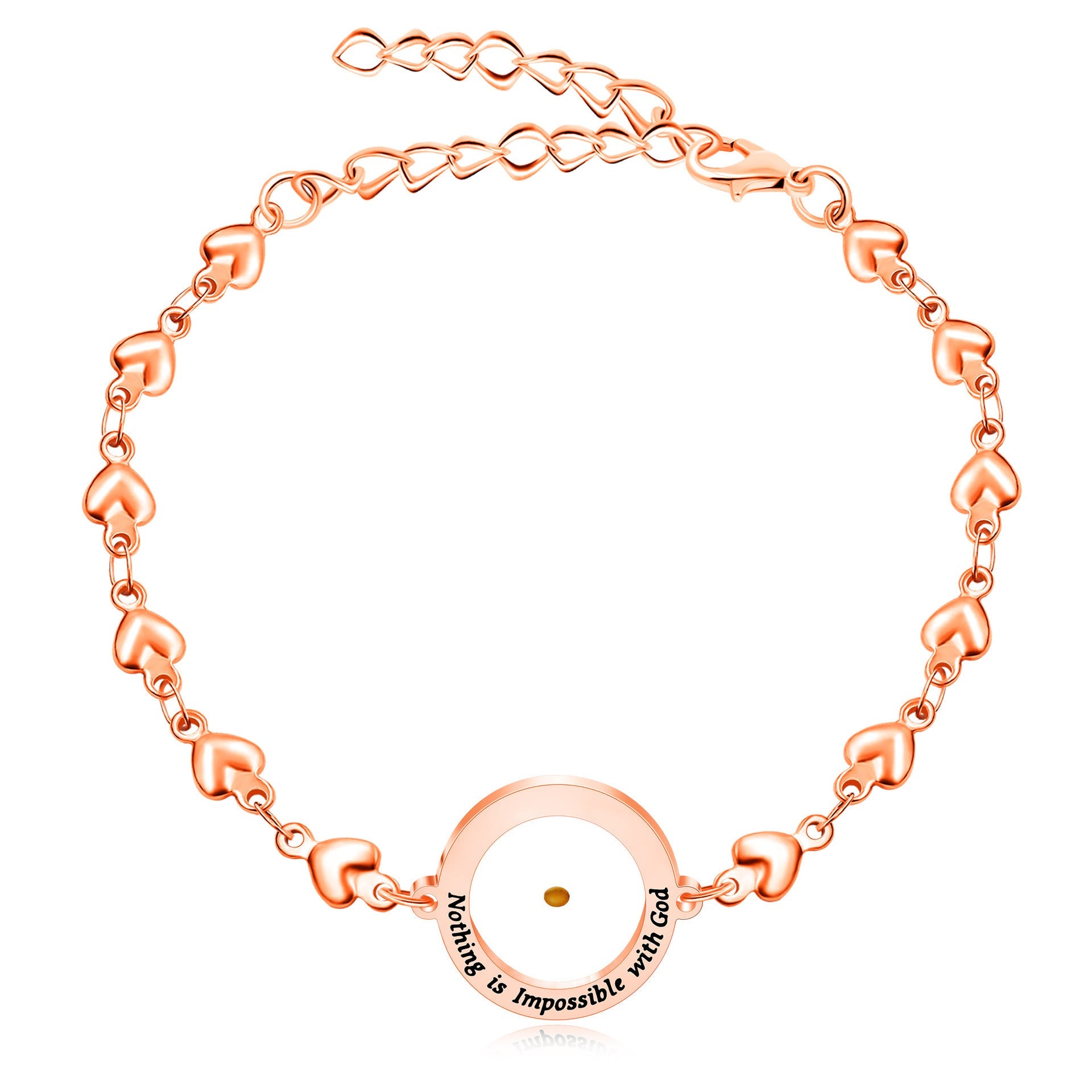 Matthew 17:20 & Luke 1:37 with Mustard Seed Bracelet: Heart Links with Zircon Dot Detail