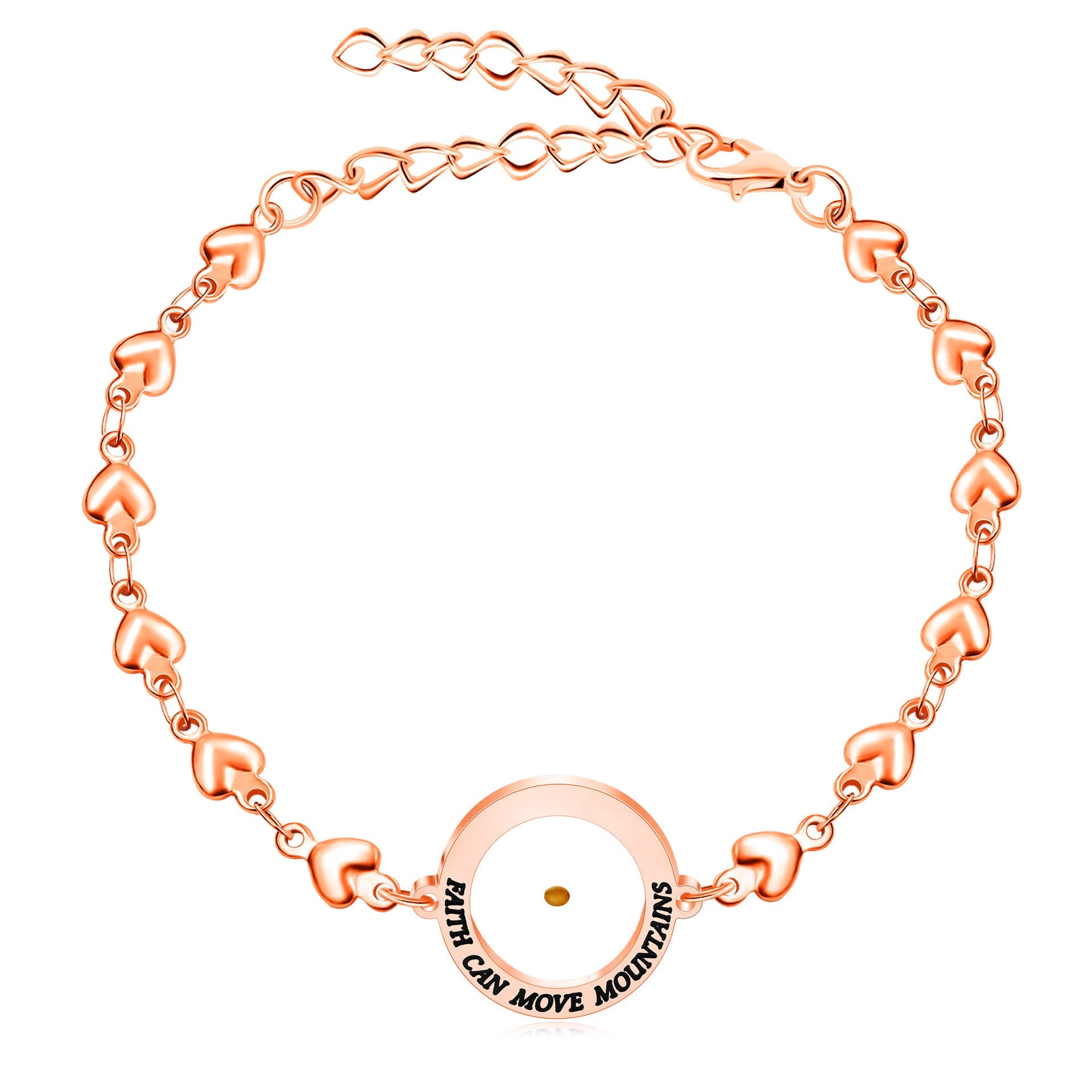 Matthieu 17:20 & Luc 1:37 avec bracelet graine de moutarde : Maillons en forme de cœur avec détail de point en zircone