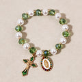 Pulsera de Cuentas Medallón Mariano: Acentos de la Virgen y Dije de Cruz Esmaltada