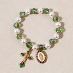 Pulsera de Cuentas Medallón Mariano: Acentos de la Virgen y Dije de Cruz Esmaltada