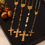 Colección de Collares Rosario Portátiles: Metal Tono Dorado para una Conexión Espiritual Diaria