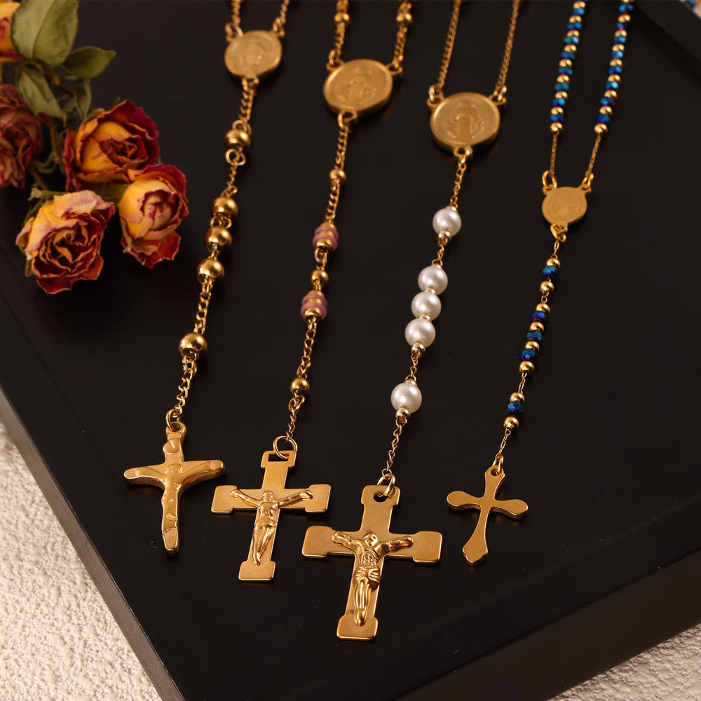 Colección de Collares Rosario Portátiles: Metal Tono Dorado para una Conexión Espiritual Diaria
