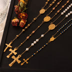 Colección de Collares Rosario Portátiles: Metal Tono Dorado para una Conexión Espiritual Diaria