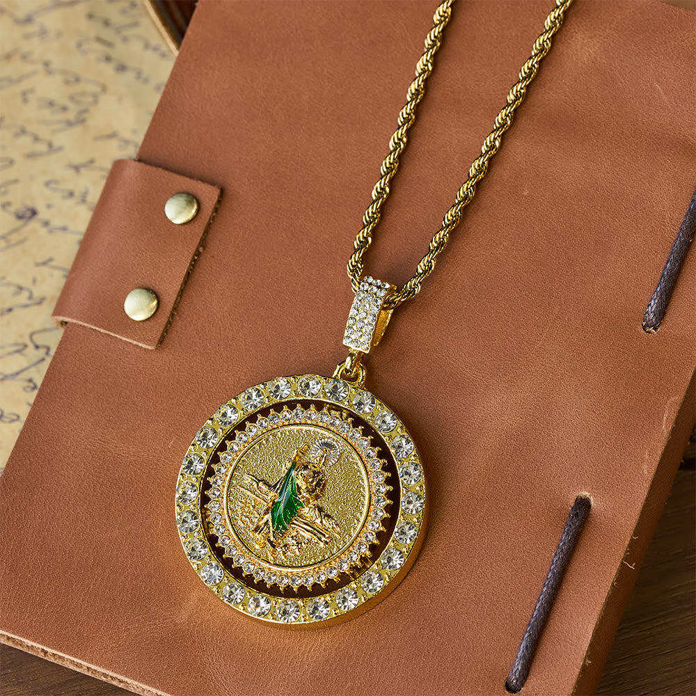 Collar con halo de cristal de San Judas giratorio: un símbolo de gracia sagrada y protección