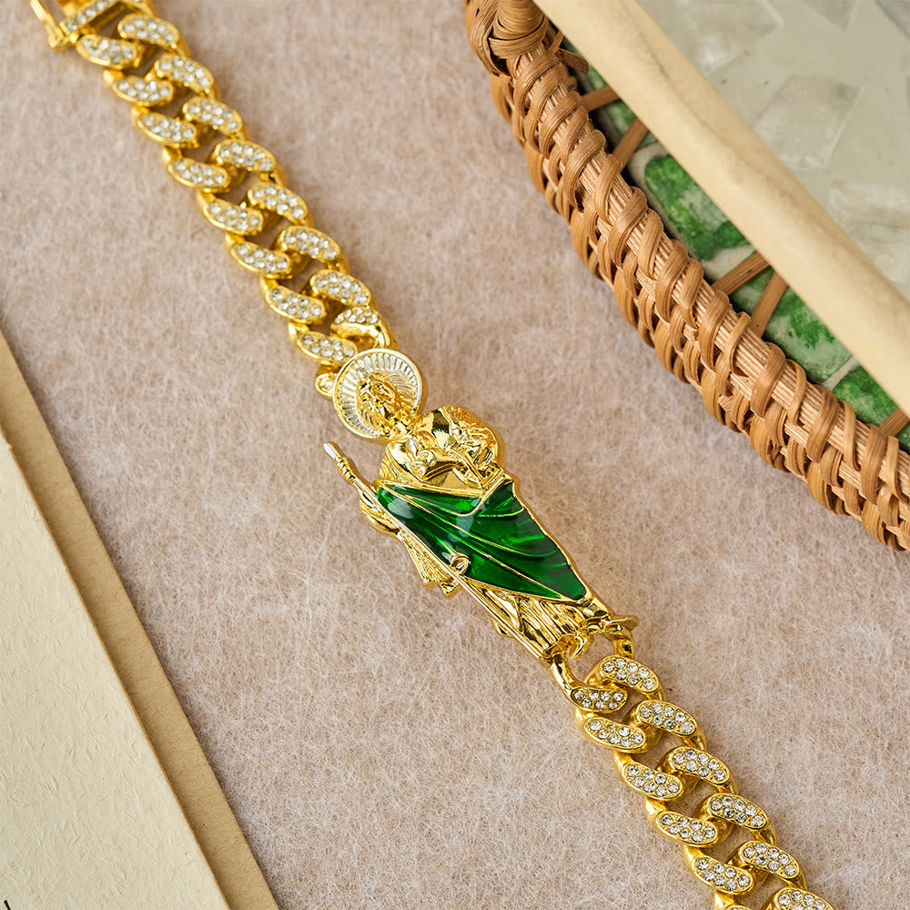 Collar con halo de cristal de San Judas giratorio: un símbolo de gracia sagrada y protección