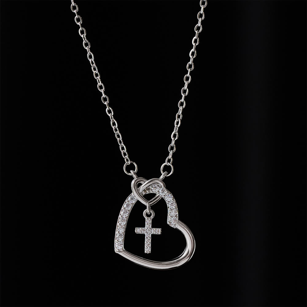 Collar de Cruz con Corazón Entrelazado y Tarjeta: Encarna Su Alegría y Gracia Pascual