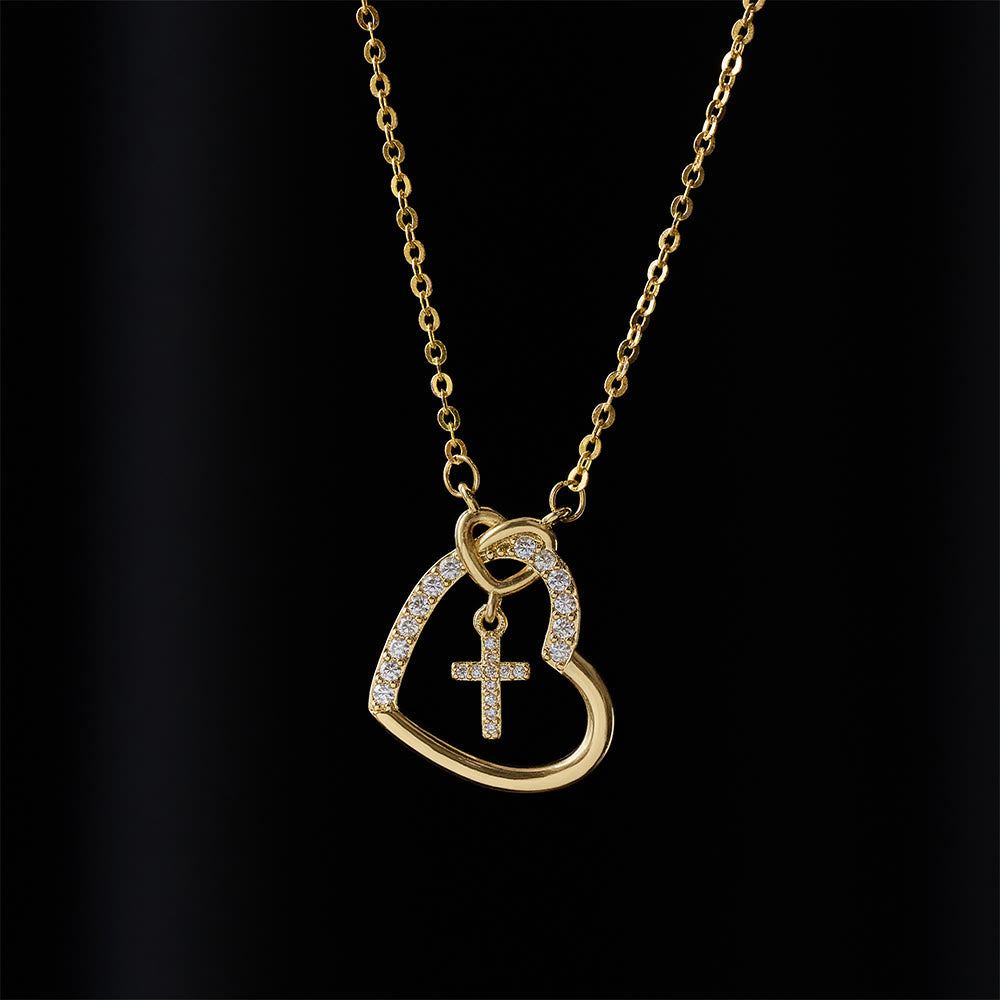 Collar de Cruz con Corazón Entrelazado y Tarjeta: Encarna Su Alegría y Gracia Pascual