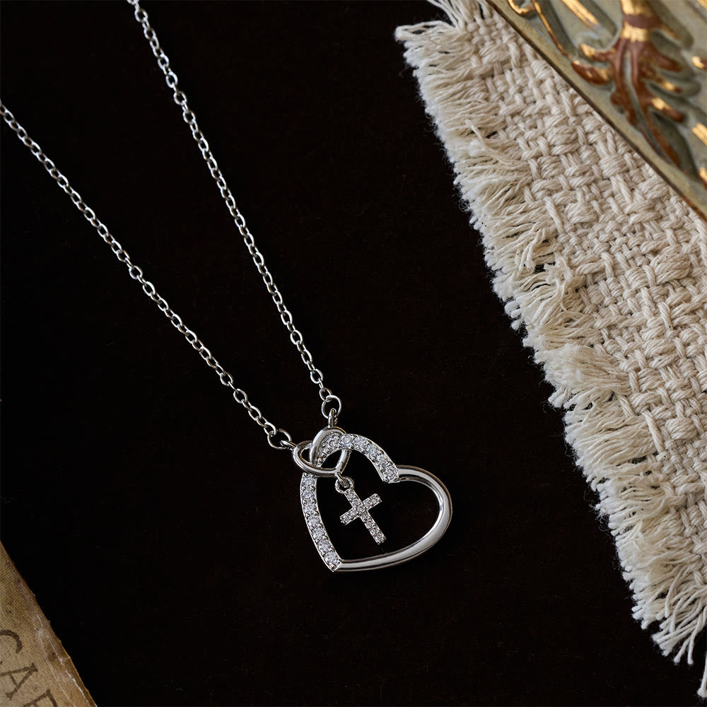 Collar de Cruz con Corazón Entrelazado y Tarjeta: Encarna Su Alegría y Gracia Pascual