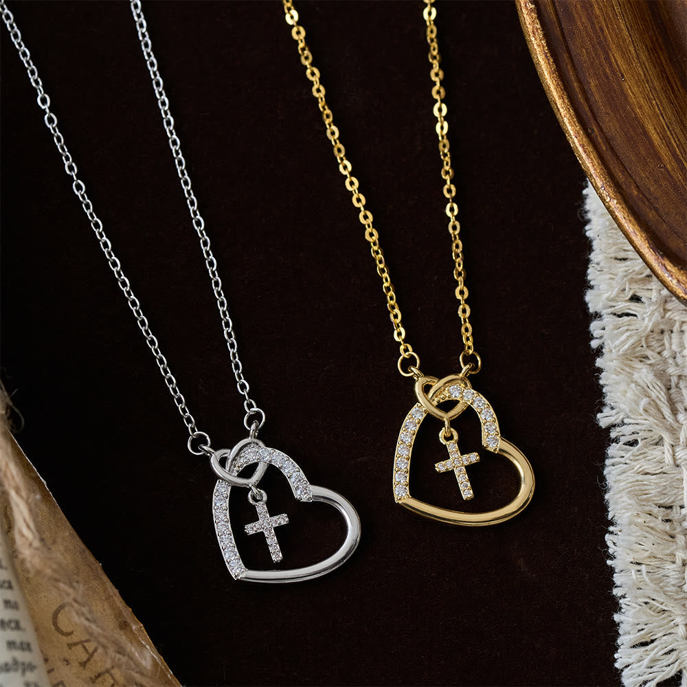 Collar de Cruz con Corazón Entrelazado y Tarjeta: Encarna Su Alegría y Gracia Pascual