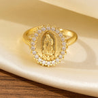 Anillo de la Virgen de estilo Corazón/Luna/Oval: Devoción Sagrada y Gracia Radiante