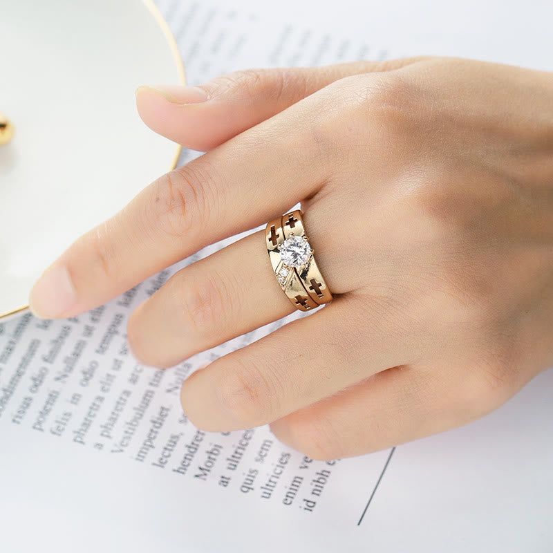 Set de anillos apilables de banda cruzada: Símbolo atemporal de fe y luz eterna