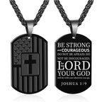 Collier réversible avec drapeau américain, croix et verset biblique : un symbole de force sacrée et de courage