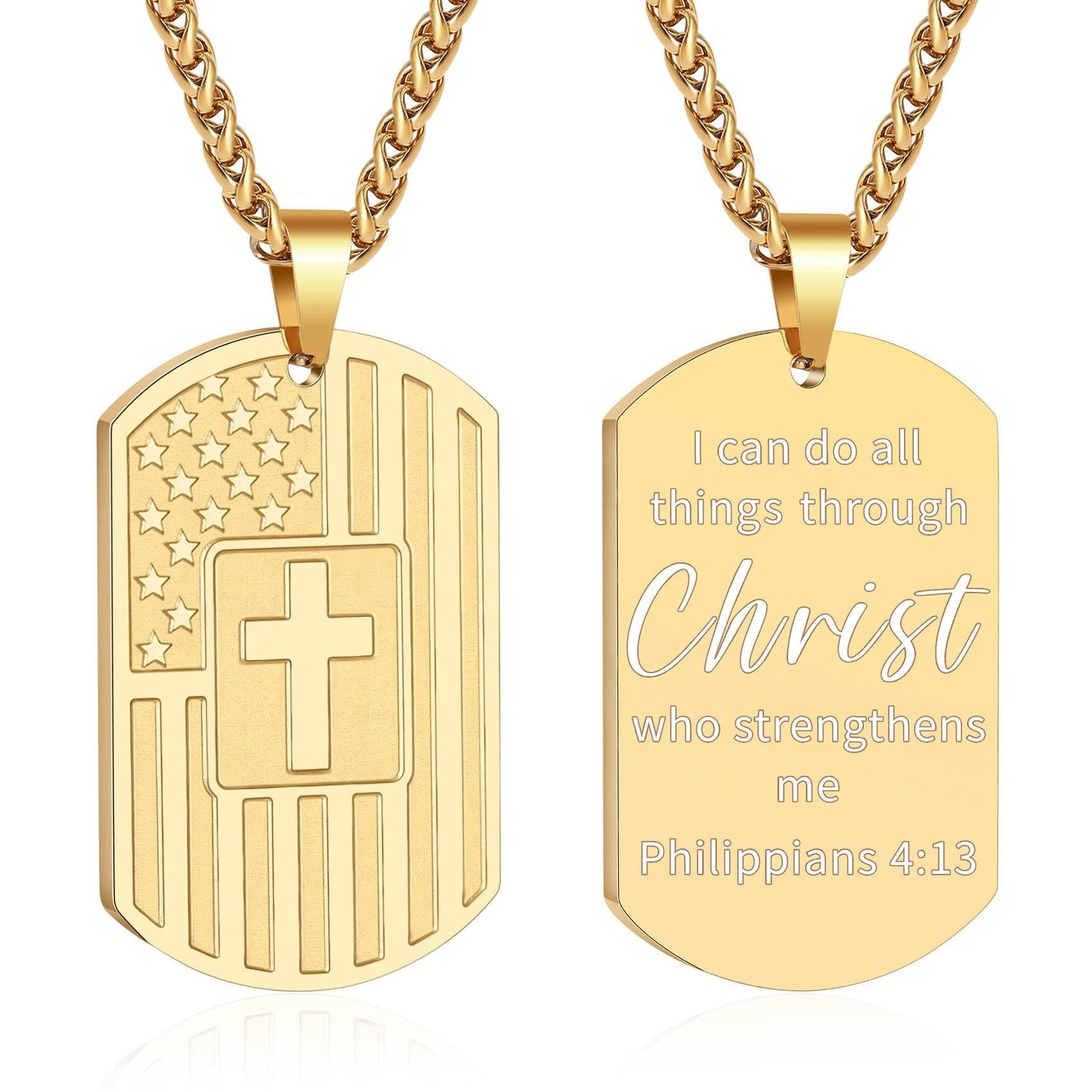 American Flag & Cross Double-Sided Scripture Necklace: A Symbol of Sacred Strength and Courage