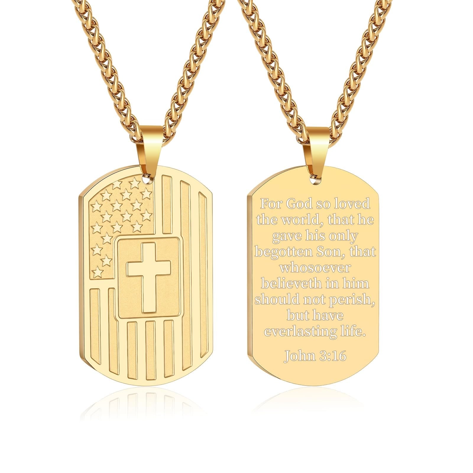 American Flag & Cross Double-Sided Scripture Necklace: A Symbol of Sacred Strength and Courage