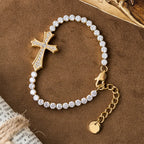 Bracelet croisé élégant bicolore incrusté de zircons : un symbole de grâce divine et d'élégance