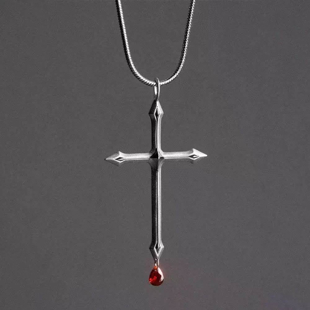 Collier épée avec zircon rouge en forme de goutte : un souvenir sacré pour les croyants