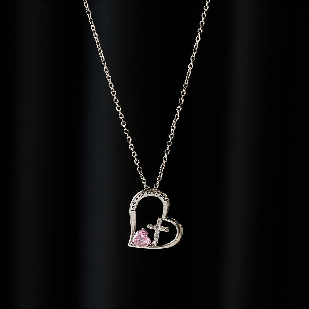 Collar Corazón Cruz "Soy un Hijo de Dios" con Detalles de Circonita: Una Prueba de Identidad Celestial