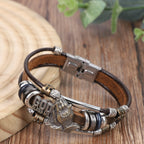 Bracelet en cuir « God Bless Me » avec mains en prière et accents métalliques