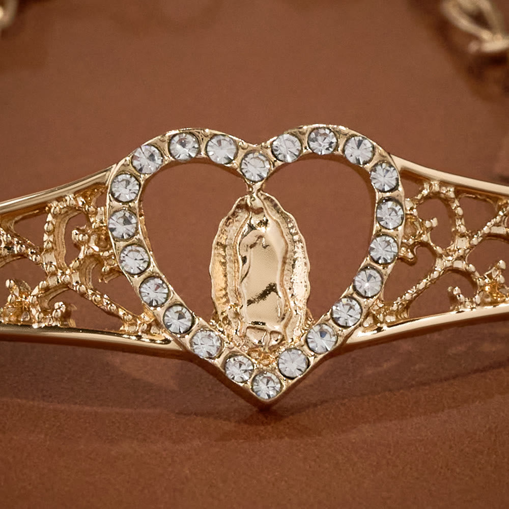 Pulsera de Filigrana de Oro de Nuestra Señora con Halo de Circonitas: Un Símbolo de Devoción Mariana y Gracia Divina