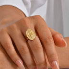 Bague réglable ouverte Notre-Dame Médaille Miraculeuse CZ Halo Foi
