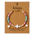 Bracelet d'amitié en perles de pierre naturelle Croix creuse : Icône de dévotion spirituelle