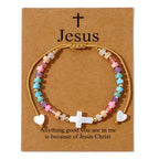 Bracelet d'amitié en perles de pierre naturelle Croix creuse : Icône de dévotion spirituelle