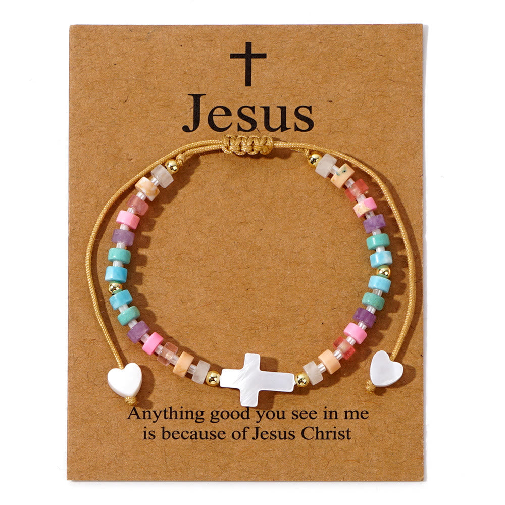 Bracelet d'amitié en perles de pierre naturelle Croix creuse : Icône de dévotion spirituelle