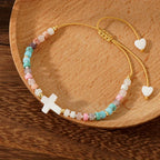 Bracelet d'amitié en perles de pierre naturelle Croix creuse : Icône de dévotion spirituelle