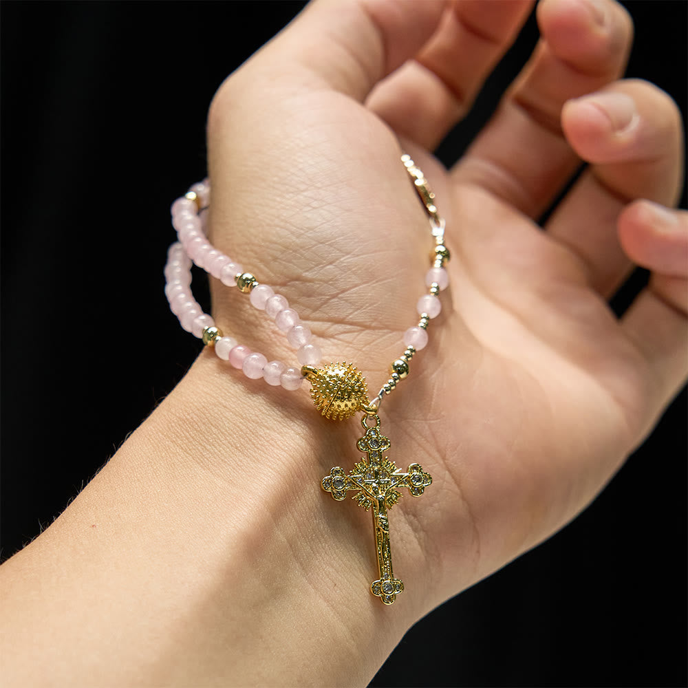 Pulsera Rosario Magnética de Ágata Fresa: Emblema de Gracia y Pureza Divinas