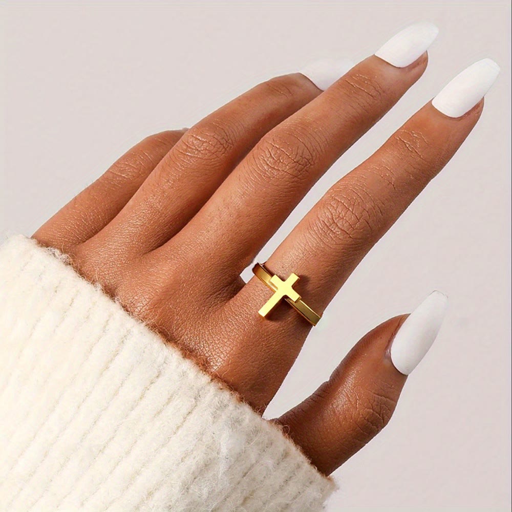 Anillo Abierto de Cruz Minimalista: Un Símbolo de Fe Devota y Gracia Espiritual